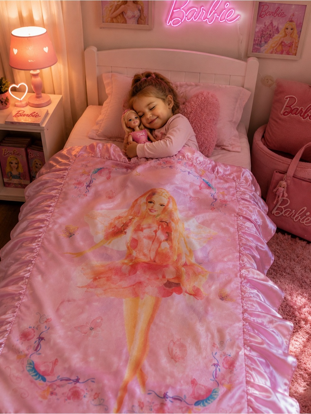 Vintage Y2K 2005 Mattel Barbie: Fairytopia Elina satin ruffle blanket GUC 50x26